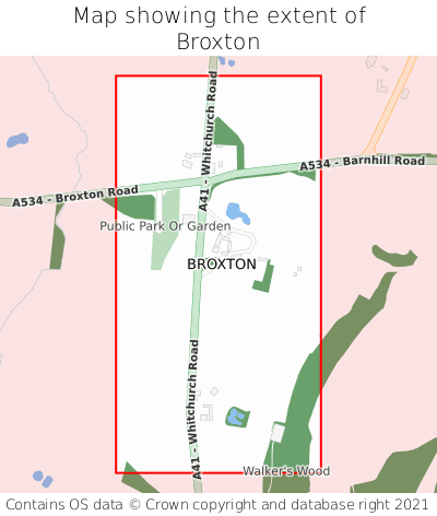 Map showing extent of Broxton as bounding box