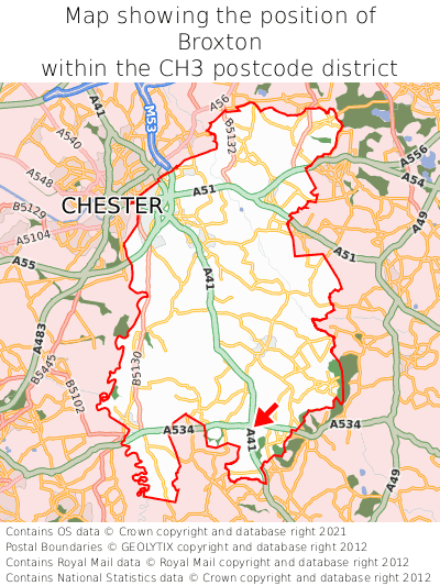 Map showing location of Broxton within CH3