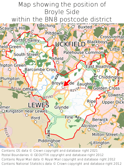 Map showing location of Broyle Side within BN8