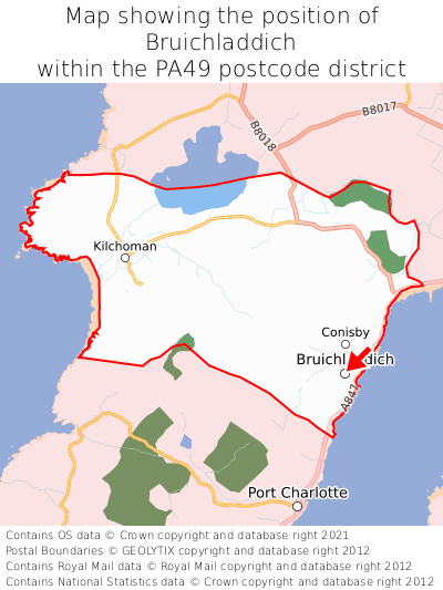 Map showing location of Bruichladdich within PA49
