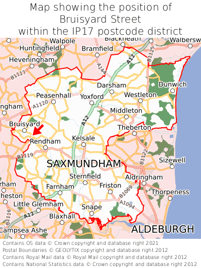 Map showing location of Bruisyard Street within IP17