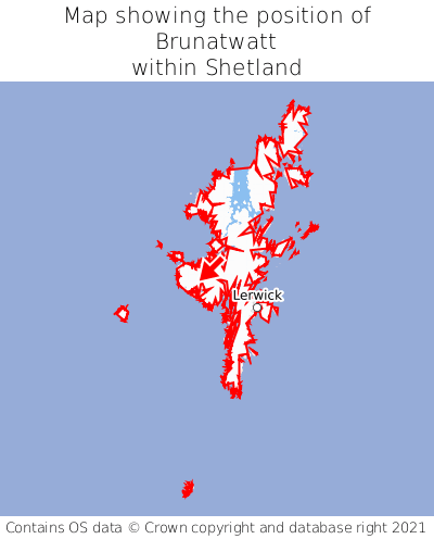 Map showing location of Brunatwatt within Shetland