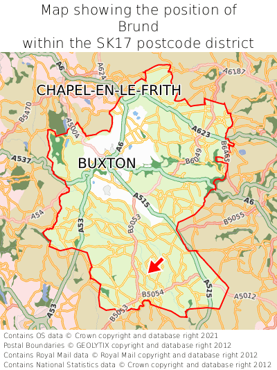 Map showing location of Brund within SK17