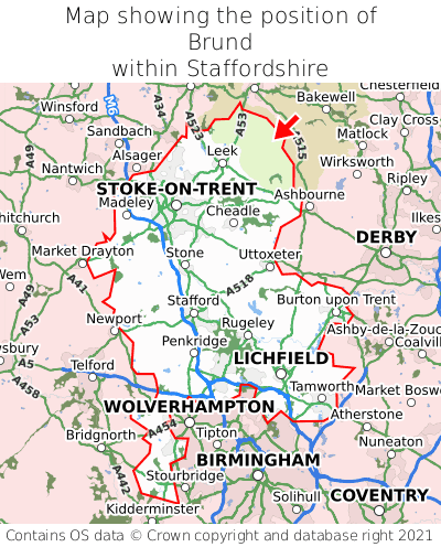 Map showing location of Brund within Staffordshire