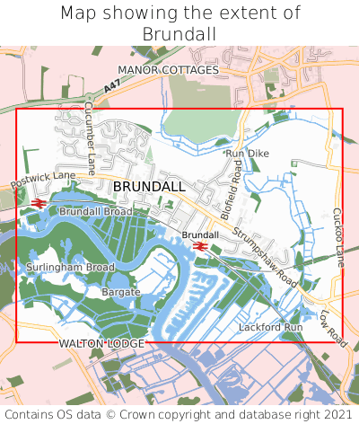 Map showing extent of Brundall as bounding box