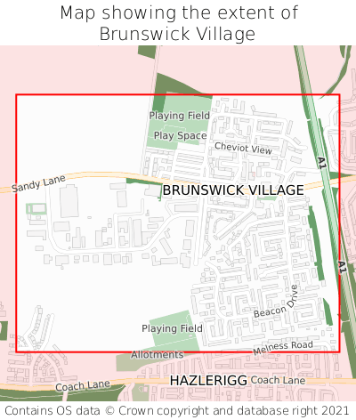 Map showing extent of Brunswick Village as bounding box