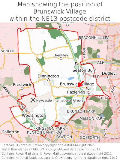 Map showing location of Brunswick Village within NE13