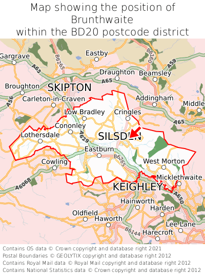 Map showing location of Brunthwaite within BD20