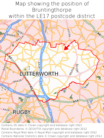 Map showing location of Bruntingthorpe within LE17