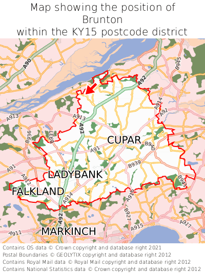 Map showing location of Brunton within KY15