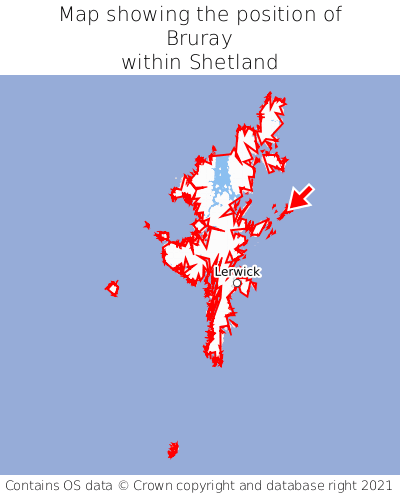 Map showing location of Bruray within Shetland