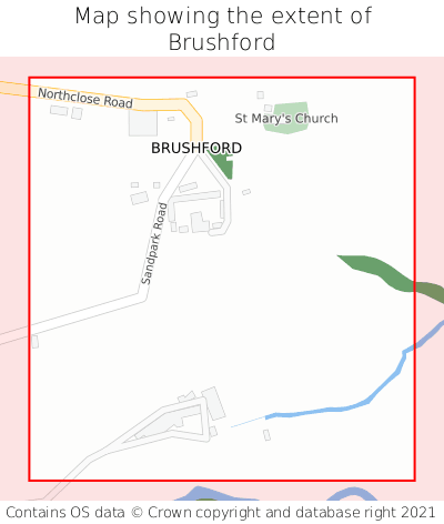 Map showing extent of Brushford as bounding box