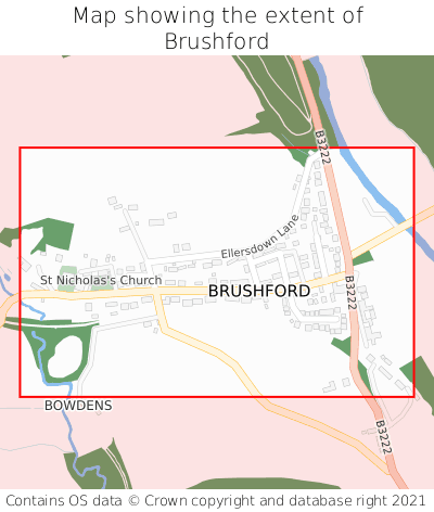 Map showing extent of Brushford as bounding box