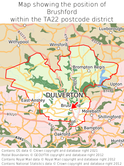 Map showing location of Brushford within TA22