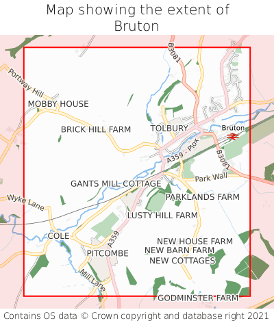 Map showing extent of Bruton as bounding box