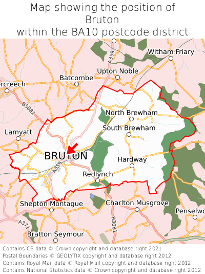 Map showing location of Bruton within BA10
