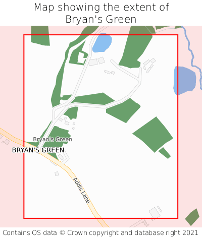 Map showing extent of Bryan's Green as bounding box