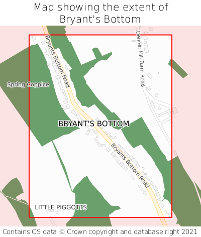 Map showing extent of Bryant's Bottom as bounding box