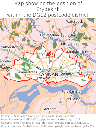 Map showing location of Brydekirk within DG12