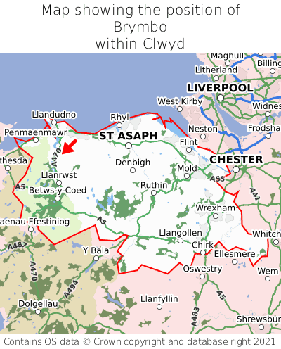 Map showing location of Brymbo within Clwyd