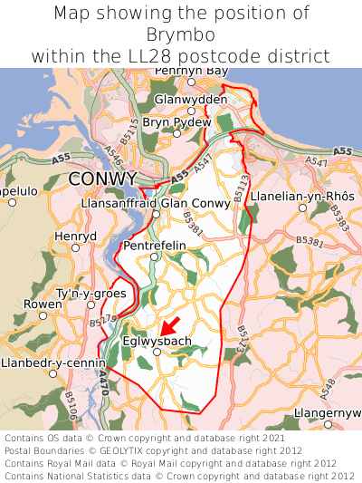Map showing location of Brymbo within LL28