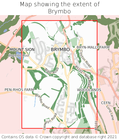Map showing extent of Brymbo as bounding box