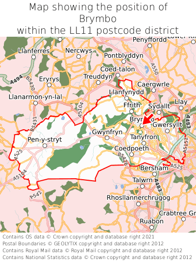 Map showing location of Brymbo within LL11