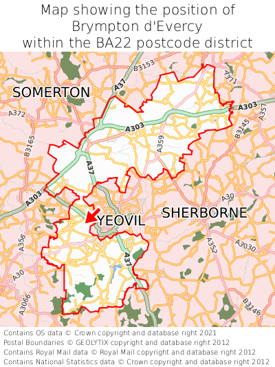 Map showing location of Brympton d'Evercy within BA22