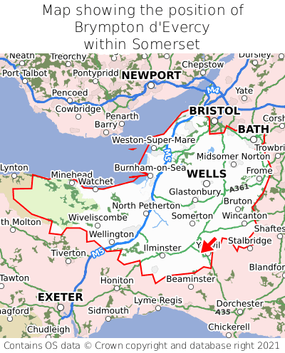 Map showing location of Brympton d'Evercy within Somerset