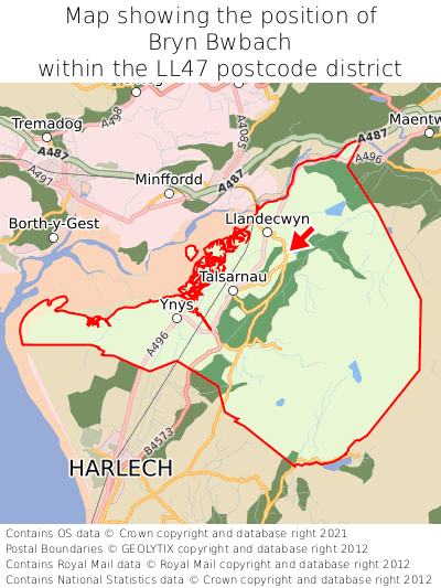 Map showing location of Bryn Bwbach within LL47