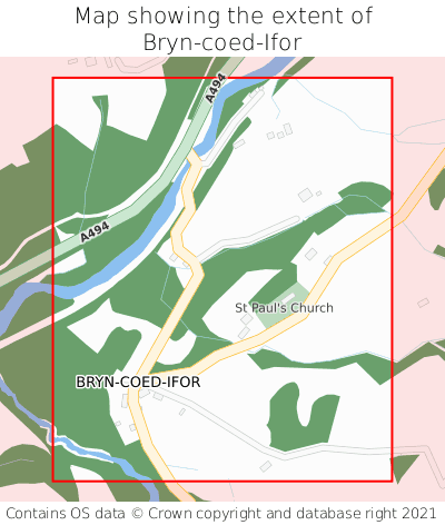 Map showing extent of Bryn-coed-Ifor as bounding box
