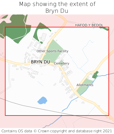 Map showing extent of Bryn Du as bounding box