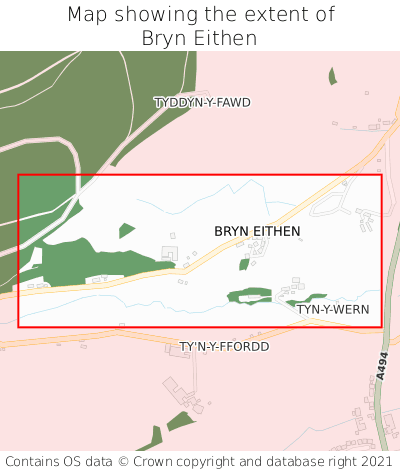 Map showing extent of Bryn Eithen as bounding box