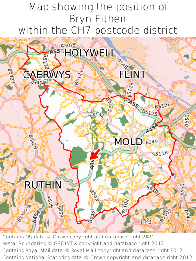 Map showing location of Bryn Eithen within CH7
