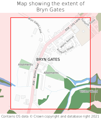 Map showing extent of Bryn Gates as bounding box