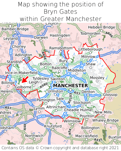 Map showing location of Bryn Gates within Greater Manchester
