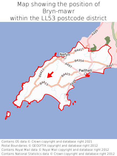 Map showing location of Bryn-mawr within LL53