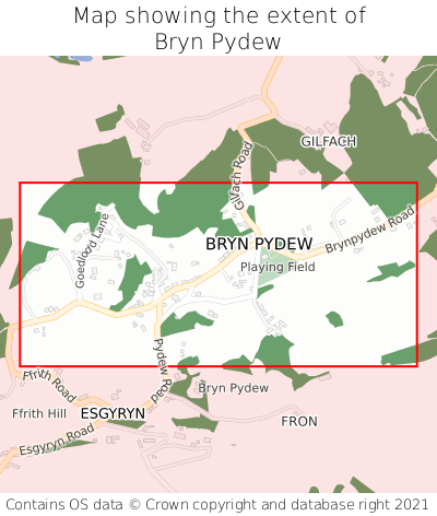 Map showing extent of Bryn Pydew as bounding box