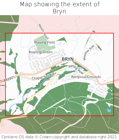 Map showing extent of Bryn as bounding box