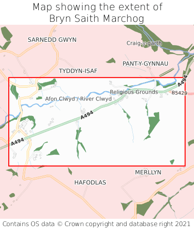Map showing extent of Bryn Saith Marchog as bounding box