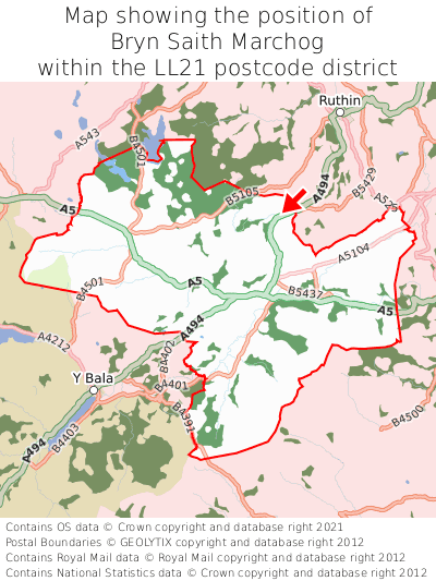 Map showing location of Bryn Saith Marchog within LL21