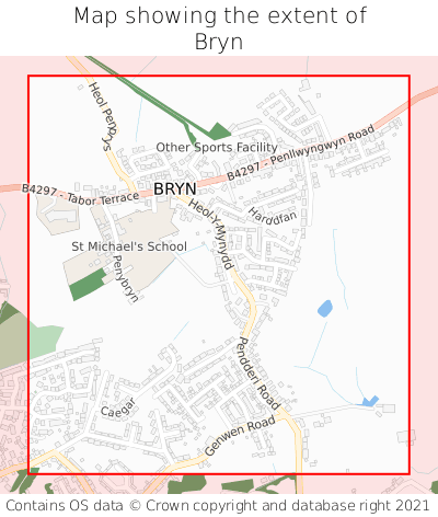 Map showing extent of Bryn as bounding box