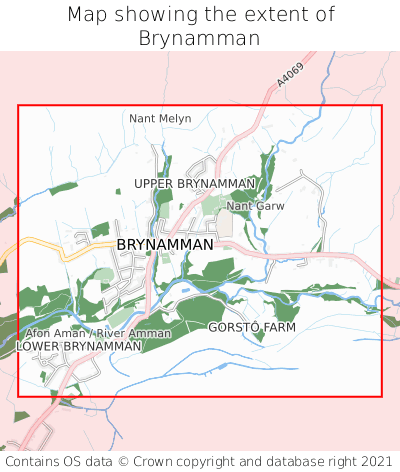 Map showing extent of Brynamman as bounding box