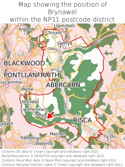 Map showing location of Brynawel within NP11