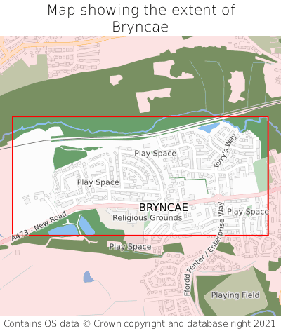 Map showing extent of Bryncae as bounding box
