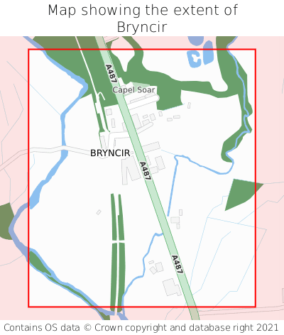 Map showing extent of Bryncir as bounding box