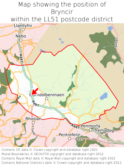 Map showing location of Bryncir within LL51
