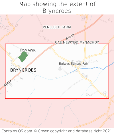 Map showing extent of Bryncroes as bounding box