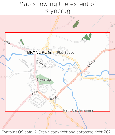 Map showing extent of Bryncrug as bounding box