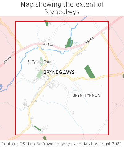 Map showing extent of Bryneglwys as bounding box